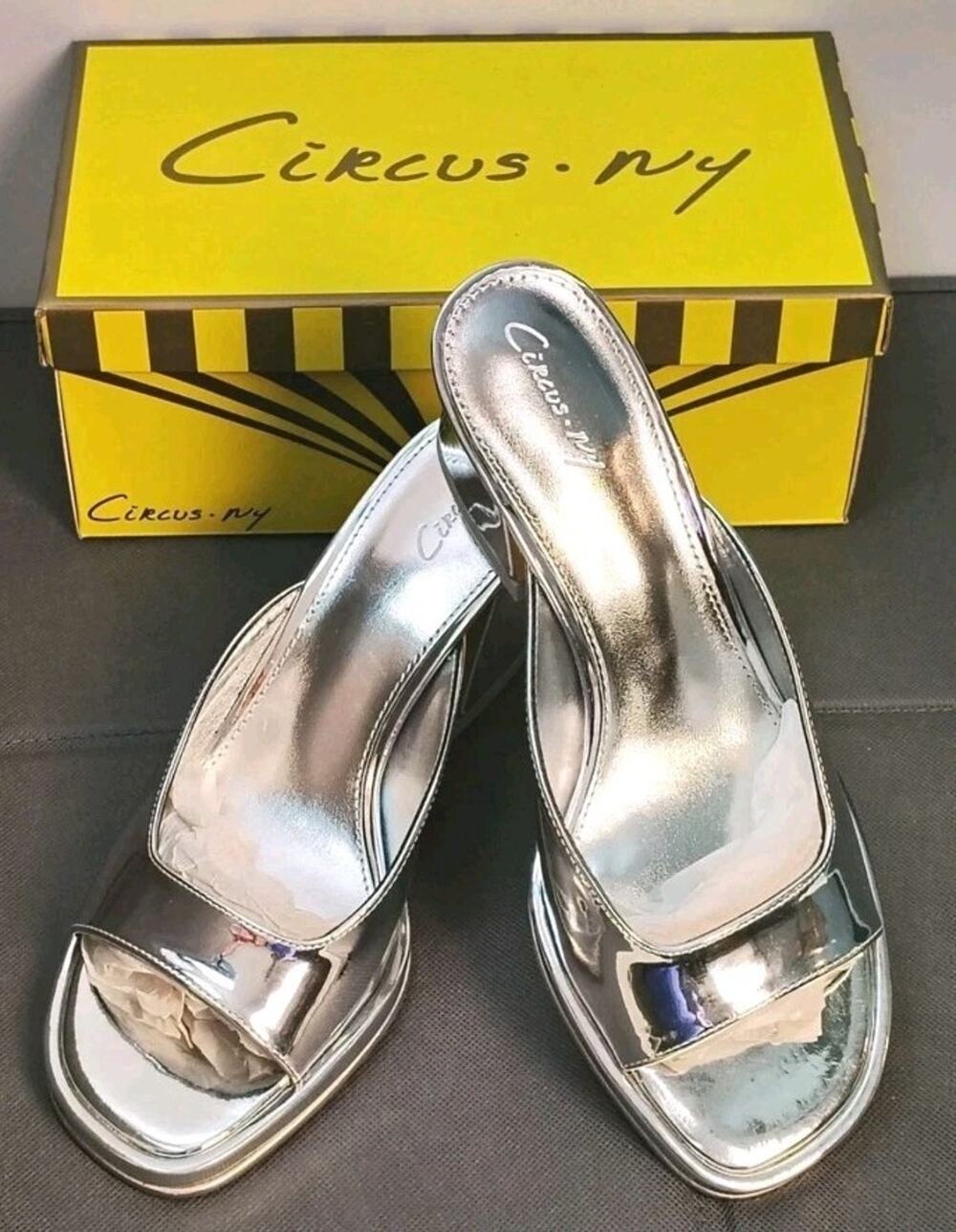 Circus NY by Sam Edelman Hadie Silver Metallic Block Heel Mule Sandals Size 9M